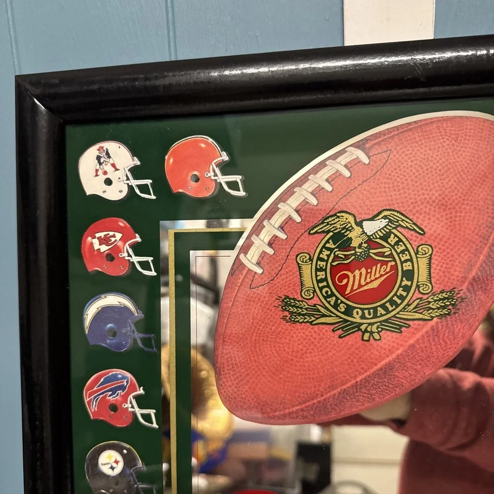 VINTAGE 1980'S MILLER HIGH LIFE 28 NFL TEAM HELMETS MIRROR SIGN 14.5